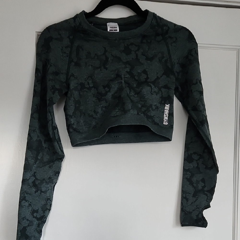 Gymshark Animal Camo Green Cropped Workout Top